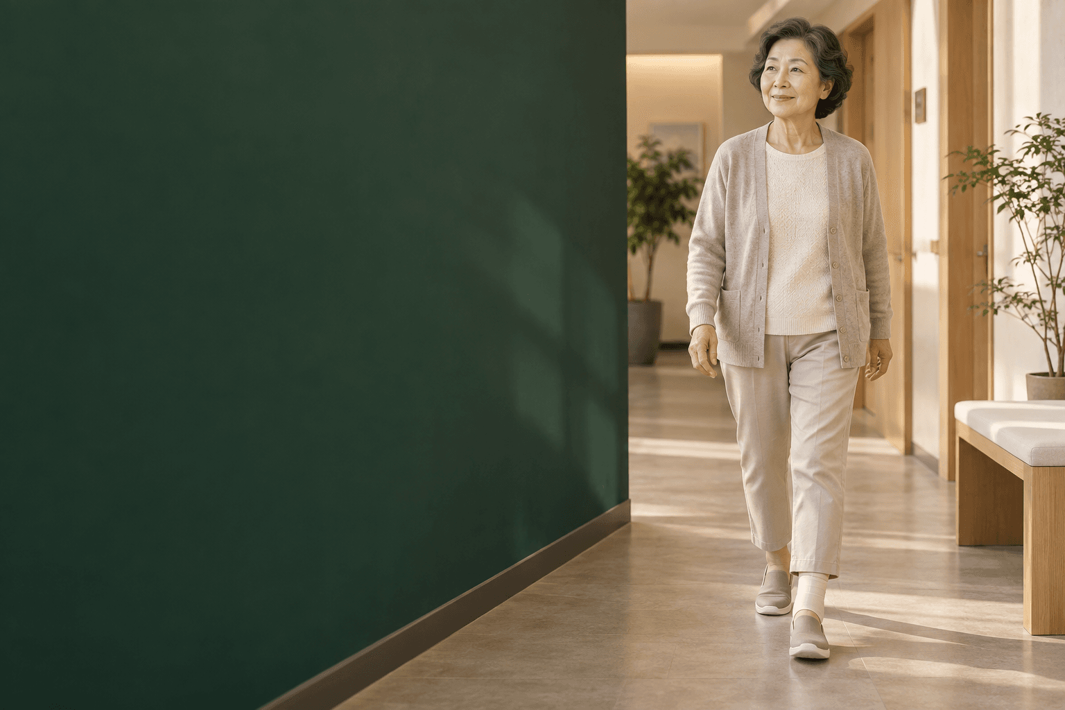 발목 골절 후 조심스럽게 걷는 회복기 일상을 표현한 AI 생성 예시 이미지. 실제 사례 환자가 아닙니다.