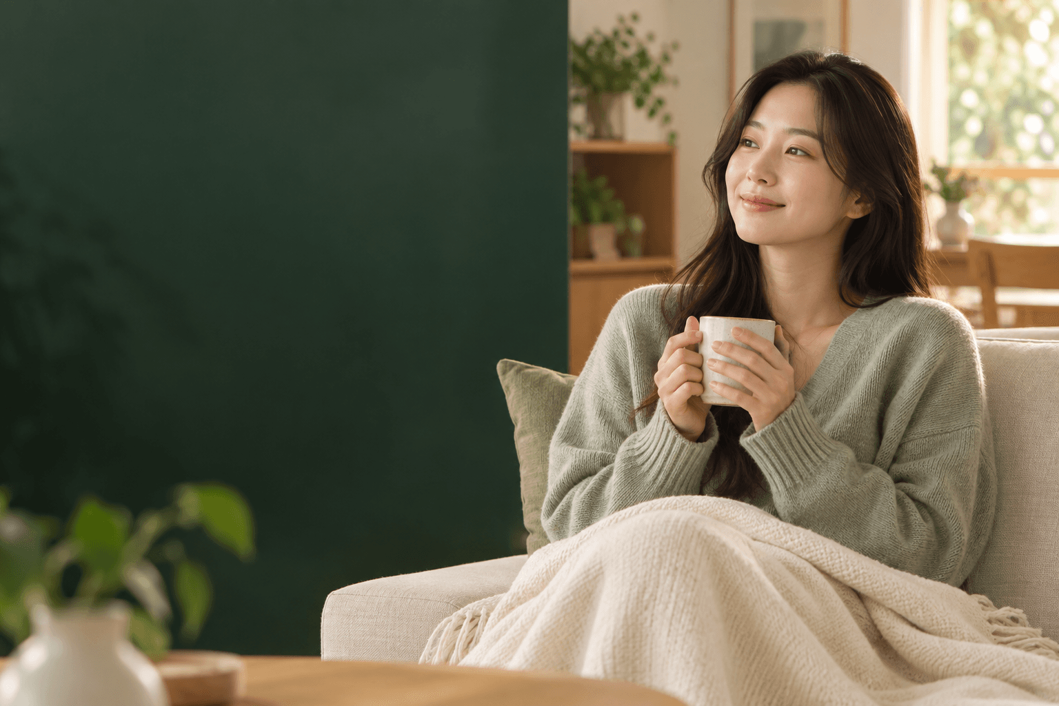 손발 냉감과 생리 기간의 불편을 따뜻한 찻잔과 휴식 장면으로 표현한 AI 생성 예시 이미지. 실제 사례 환자가 아닙니다.