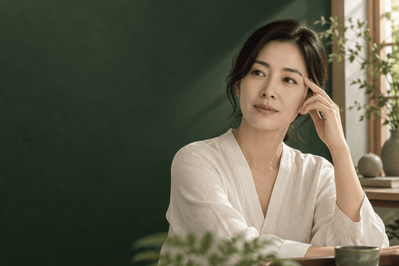 한쪽 눈의 떨림과 비자발적 감김으로 눈 주변 상태를 살피는 일상을 표현한 AI 생성 예시 이미지. 실제 사례 환자가 아닙니다.